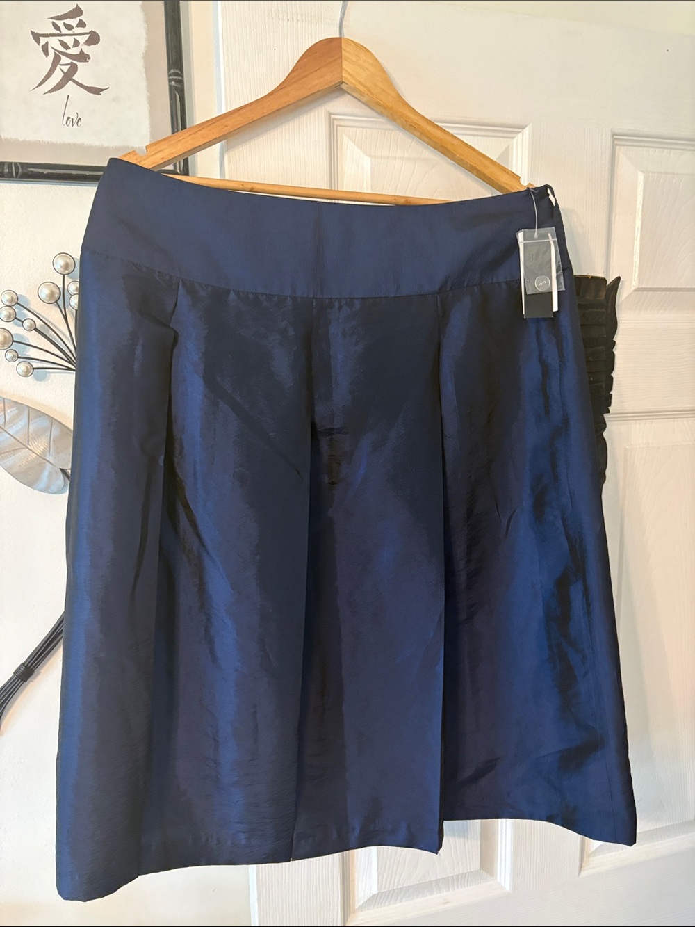 Grace Elements Navy Pleated Skirt with Subtle Sheen